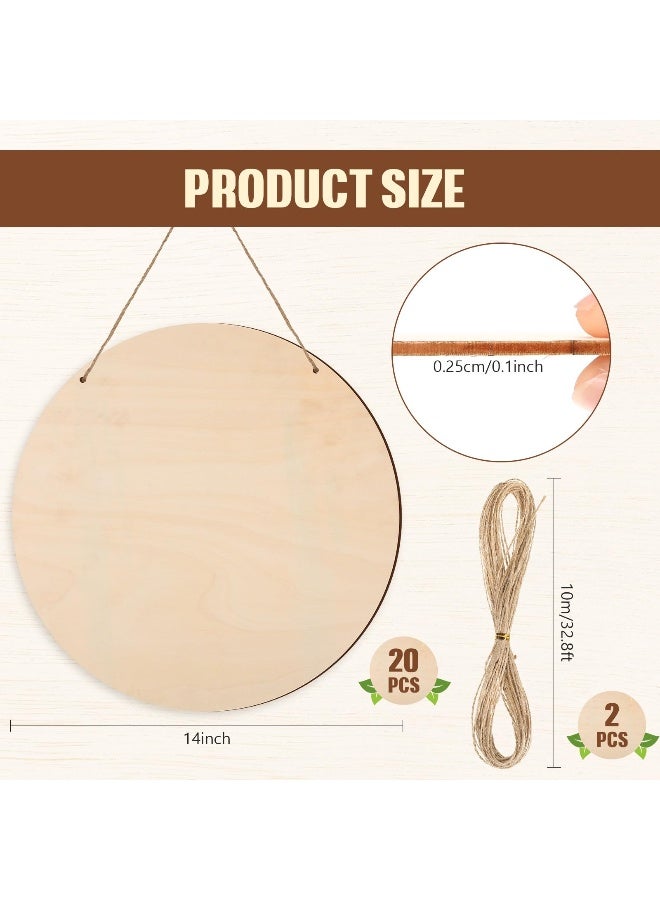 Suzile 20 Pcs Wood Rounds for Crafts Unfinished Blank Round Wooden Signs Circles Discs for DIY Christmas Home Decor Painting Door Hanger Design14 Inch - Image 2