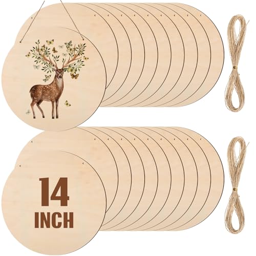 Suzile 20 Pcs Wood Rounds for Crafts Unfinished Blank Round Wooden Signs Circles Discs for DIY Christmas Home Decor Painting Door Hanger Design14 Inch - Image 1