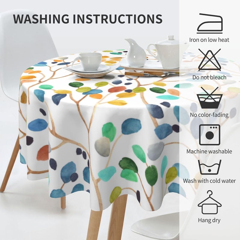 GOLIANDA Spring Summer Tablecloth 70 Inch Round Colorful Floral Leaves Decorations Table Cloth Polyester Farmhouse Spring Summer Leaves Table Cover for Party Picnic Kitchen Dinner Decor Outdoor Indoor - Image 4