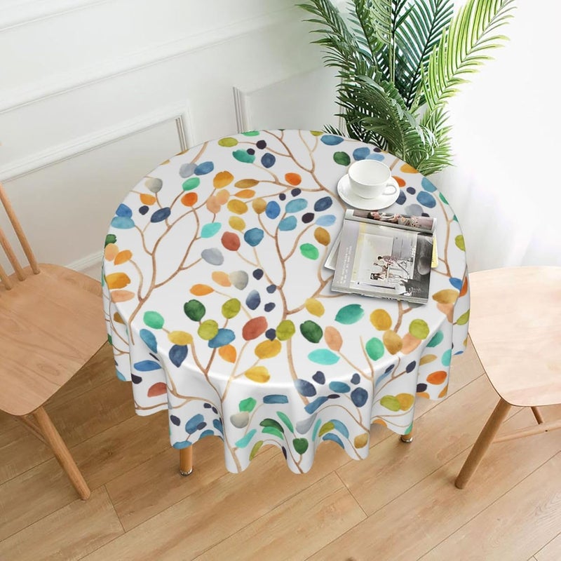 GOLIANDA Spring Summer Tablecloth 70 Inch Round Colorful Floral Leaves Decorations Table Cloth Polyester Farmhouse Spring Summer Leaves Table Cover for Party Picnic Kitchen Dinner Decor Outdoor Indoor - Image 2