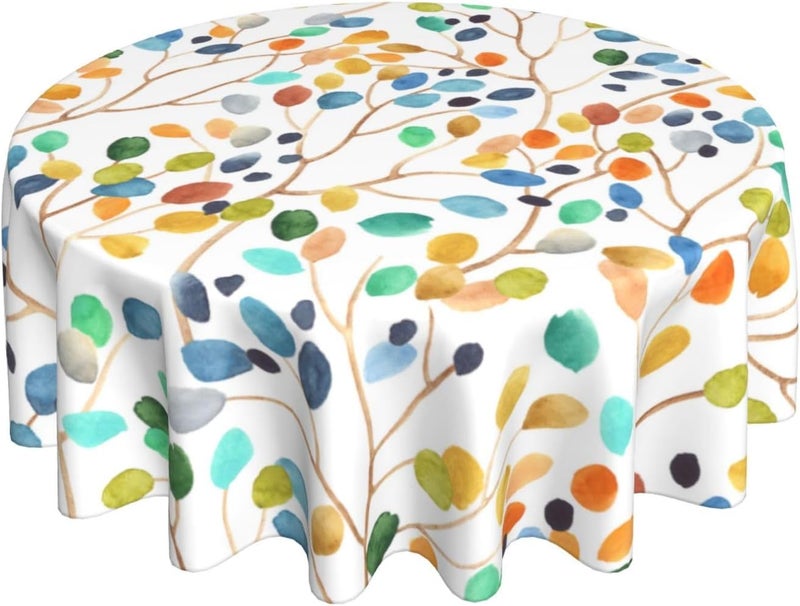 GOLIANDA Spring Summer Tablecloth 70 Inch Round Colorful Floral Leaves Decorations Table Cloth Polyester Farmhouse Spring Summer Leaves Table Cover for Party Picnic Kitchen Dinner Decor Outdoor Indoor - Image 1