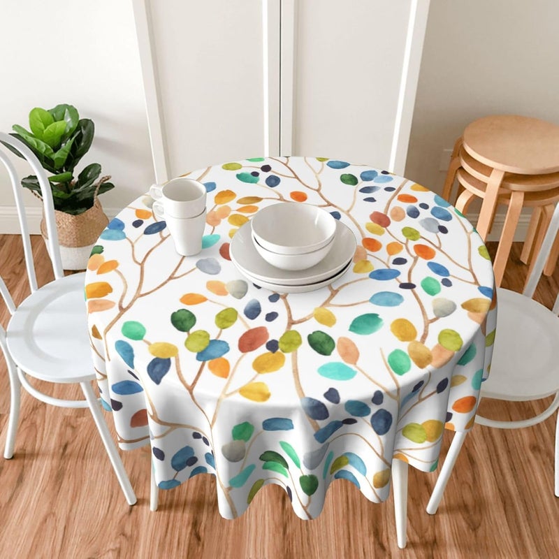 GOLIANDA Spring Summer Tablecloth 70 Inch Round Colorful Floral Leaves Decorations Table Cloth Polyester Farmhouse Spring Summer Leaves Table Cover for Party Picnic Kitchen Dinner Decor Outdoor Indoor - Image 3