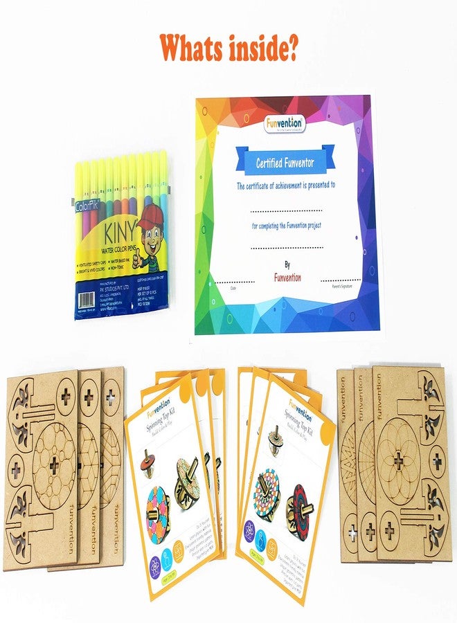 Funvention Birthday Return Gifts (Pack of 6) - DIY Spinning Tops (Mandala Art) Set of 6 Build, Color, Play, Art & Craft Coloring Activity Party Pack Return Favors for Kids (6 Tops & 8 Colors Per Set) - Image 5