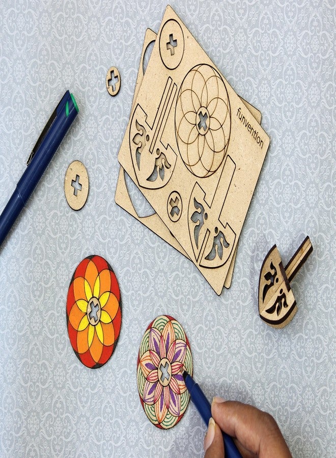 Funvention Birthday Return Gifts (Pack of 6) - DIY Spinning Tops (Mandala Art) Set of 6 Build, Color, Play, Art & Craft Coloring Activity Party Pack Return Favors for Kids (6 Tops & 8 Colors Per Set) - Image 2
