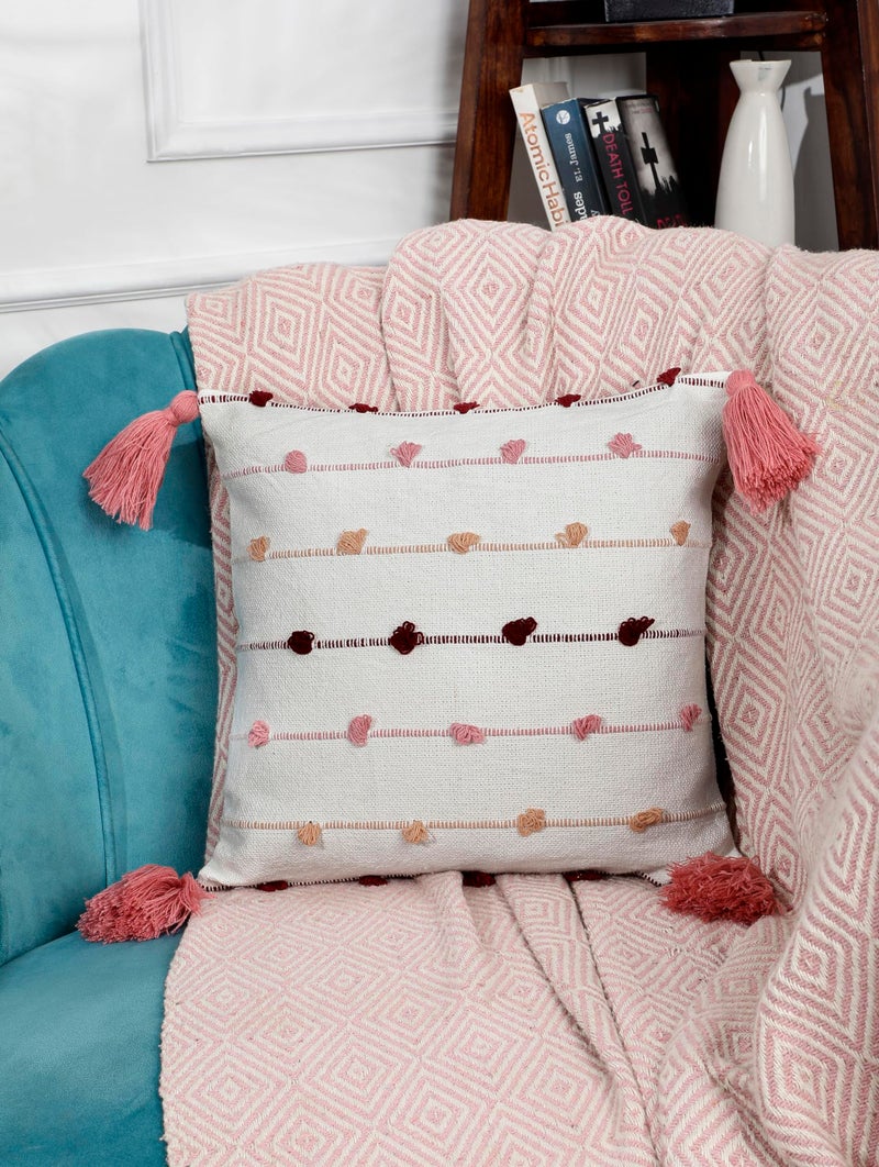ANWYN 100% Cotton Handloom Cushion Cover with Tassles - Image 1