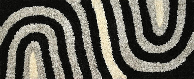 TIB Shaggy Bedside Runner Carpet – Soft Hallway & Bedroom Rug for Living Room, Dining, Office (Zebra-Black) - Image 2