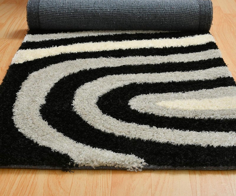 TIB Shaggy Bedside Runner Carpet – Soft Hallway & Bedroom Rug for Living Room, Dining, Office (Zebra-Black) - Image 4