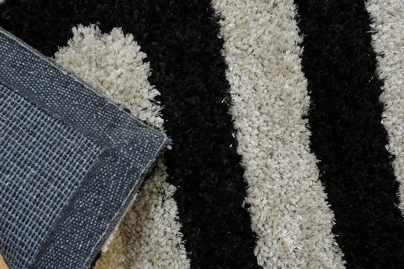 TIB Shaggy Bedside Runner Carpet – Soft Hallway & Bedroom Rug for Living Room, Dining, Office (Zebra-Black) - Image 3