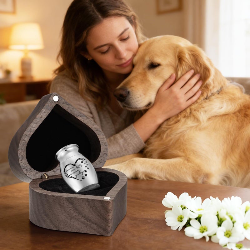 SOITIS Small Pet for Dog Cats Urns for Ashes Wooden Heart Box, 1.18 Inches Stainless Steel Pet Urns for Cat Ash Customized Memorial Urn-Small Size Box Urn - Image 5