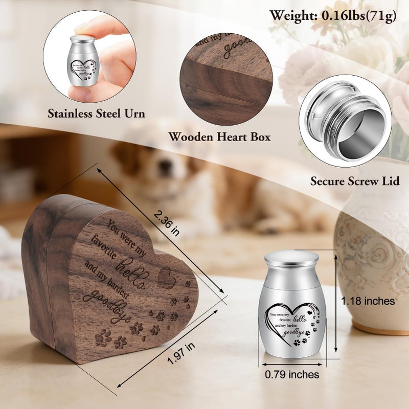 SOITIS Small Pet for Dog Cats Urns for Ashes Wooden Heart Box, 1.18 Inches Stainless Steel Pet Urns for Cat Ash Customized Memorial Urn-Small Size Box Urn - Image 2