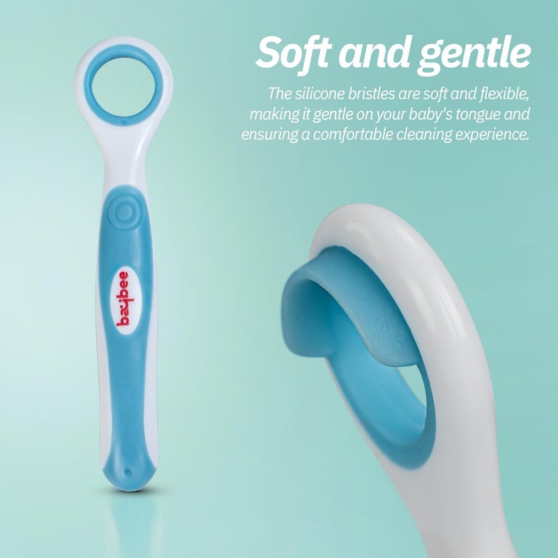 Baybee Soft Silicone Baby Tongue Cleaner BPA Free Oral care with Anti Chock Shield | Baby Kids Infant Tongue Brush for 6+ Months (Blue) - Image 3