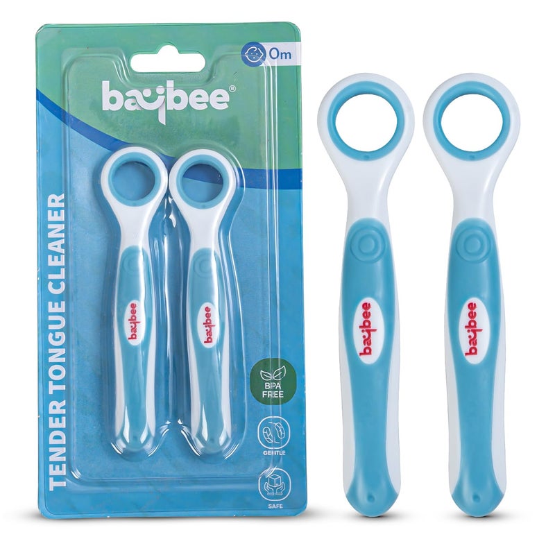 Baybee Soft Silicone Baby Tongue Cleaner BPA Free Oral care with Anti Chock Shield | Baby Kids Infant Tongue Brush for 6+ Months (Blue) - Image 1