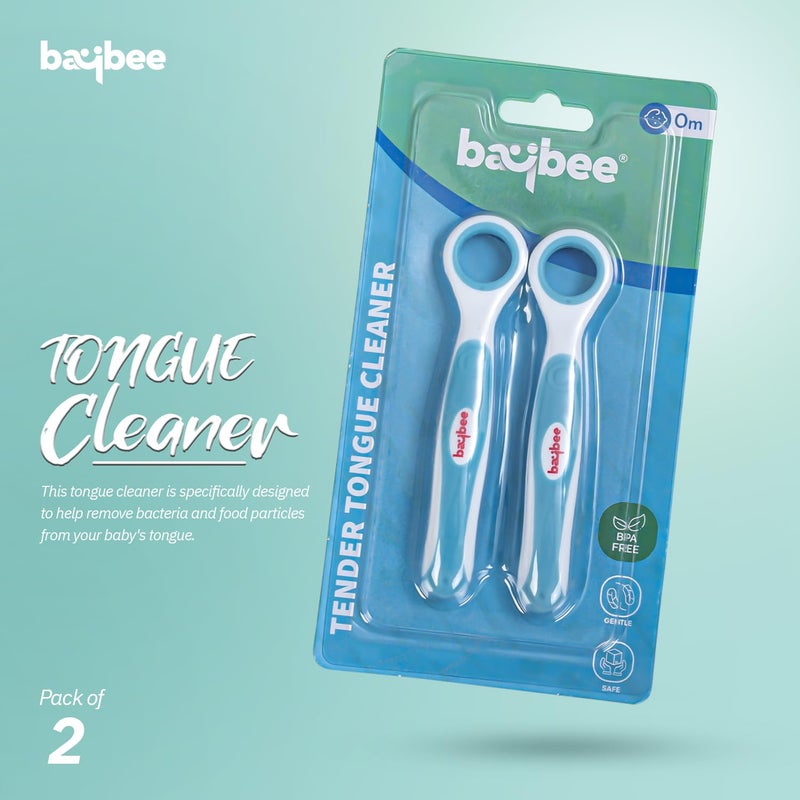 Baybee Soft Silicone Baby Tongue Cleaner BPA Free Oral care with Anti Chock Shield | Baby Kids Infant Tongue Brush for 6+ Months (Blue) - Image 2