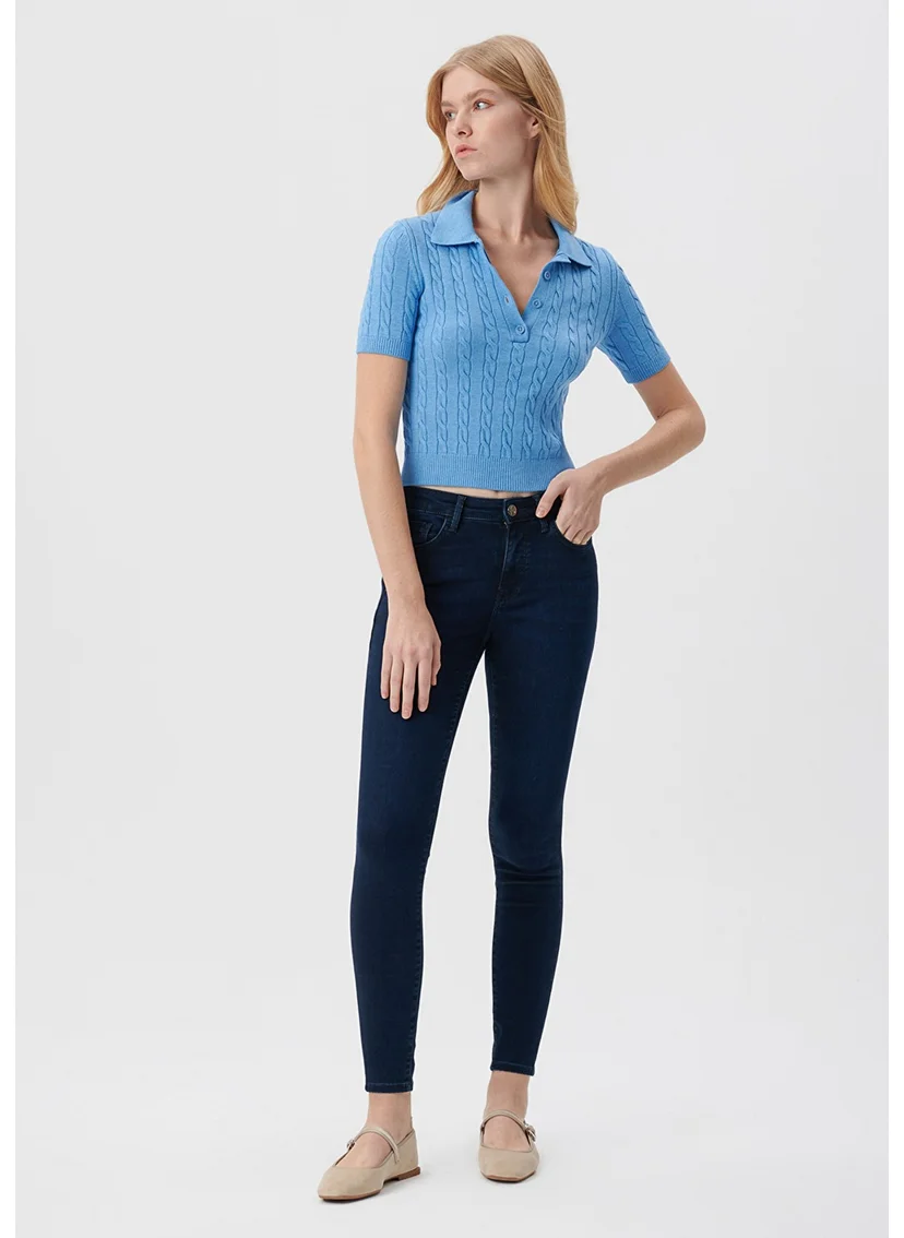 مافي Blue Women's Tess Dark Blue Gold Luxury Jean Trousers 100328-82196
