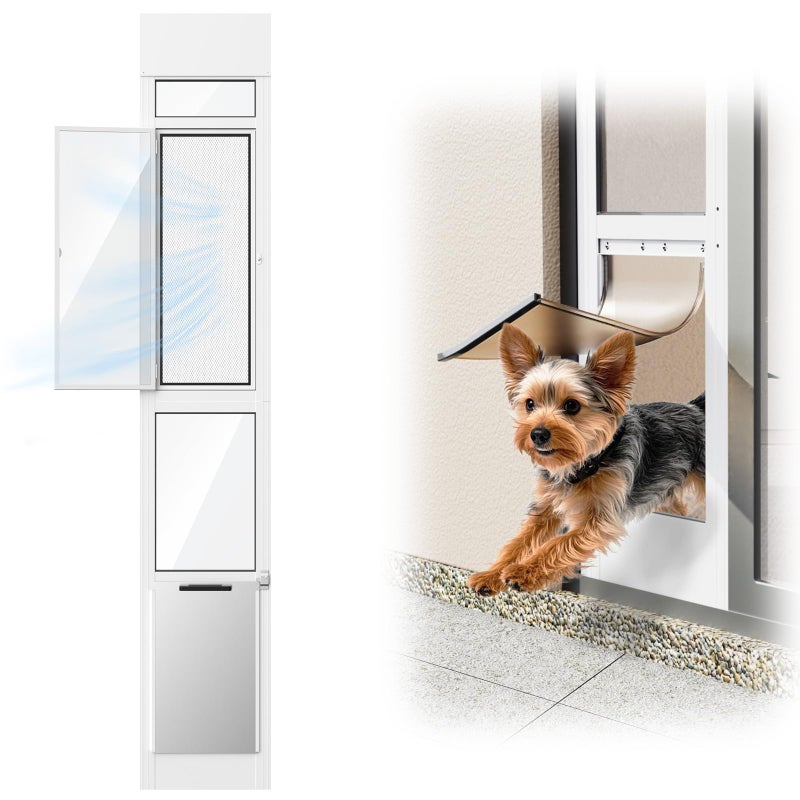 FurrFinesse Doggy Door for Sliding Glass Door, Adjustable Height 75 3/5" to 80" Sliding Door Doggie Door Insert with Screen Design, Suitable for Medium Dogs Up to 30 lbs, New - Image 1