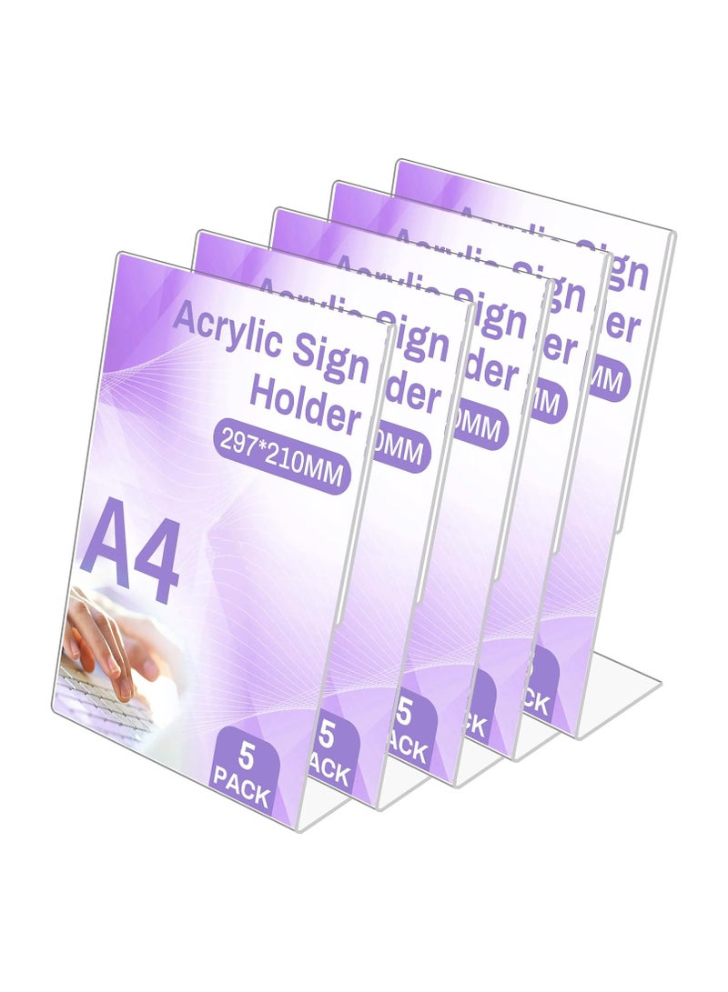 TPGP A4 Acrylic Sign Holder, 5-Pack L-Shape Display Stands - Clear Acrylic Poster Menu Holders for Table, Restaurant, Hotel, Documents, and Office Use - Image 1