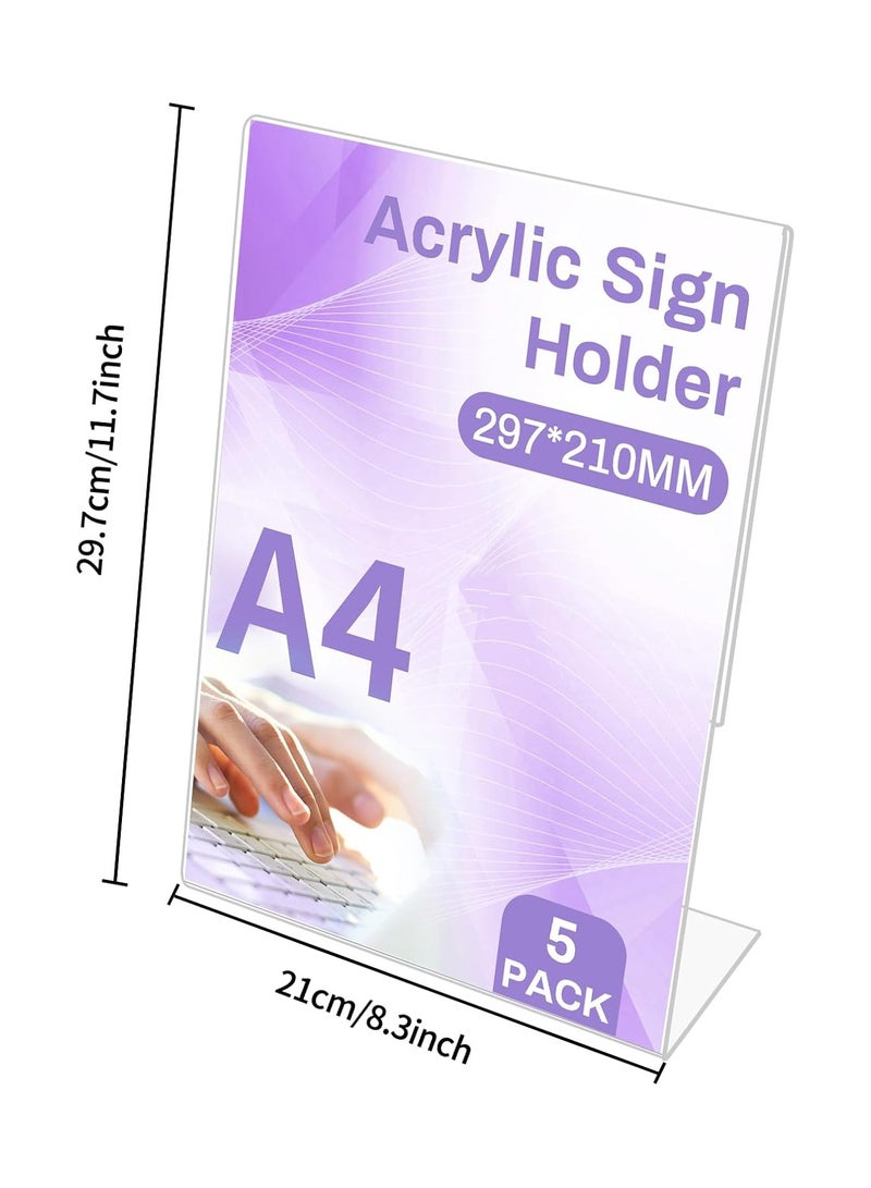 TPGP A4 Acrylic Sign Holder, 5-Pack L-Shape Display Stands - Clear Acrylic Poster Menu Holders for Table, Restaurant, Hotel, Documents, and Office Use - Image 2