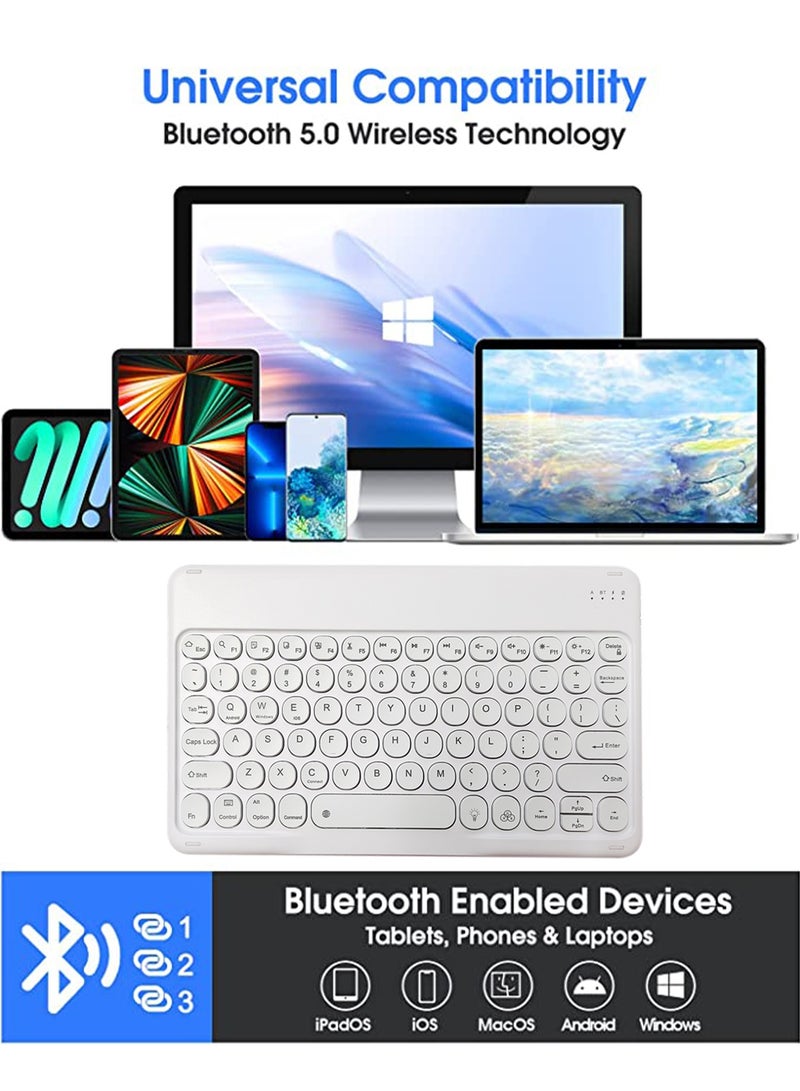 Universal Portable Wireless Bluetooth Keyboard for iPad/iPhone/Tablet, Backlit Mini Wireless Keyboard for Phone, Multi-Device Rechargeable Small Bluetooth Keyboard, White, Ultra-Slim, 7-Color - Image 2