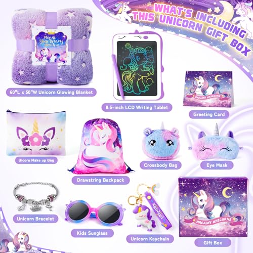 Auspicious beginning Unicorns Gifts for Girls Kids Toys 3 4 5 6 7 8 9 10 Years Old with LCD Writing TabletGlowing BlanketUnicorn BraceletEye MaskCrossbody Bag 12PCS Purple Teen Girl Birthday Christmas Unicorn Toy - Image 5