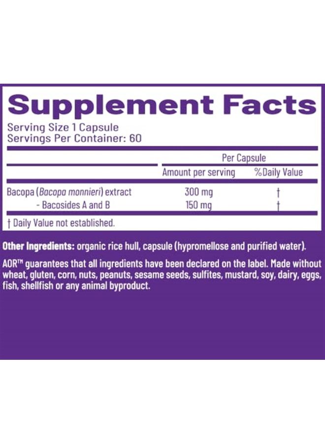 AOR , Bacopa Enlighten, Ayurvedic Bacopa Monnieri Supplement for Cognitive Support, 300 mg, Vegan, 60 Capsules (60 Servings) - Image 5