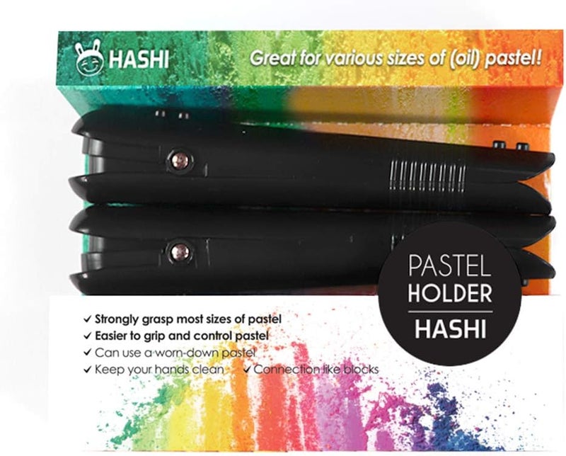 Hashi Adjustable Pastel Holder Set (2pcs), Universal Art Stick Extender for Soft Pastels, Charcoal & Erasers, Professional Grip Tool for Adult Artists, Prevents Breakage & Stains - Image 2