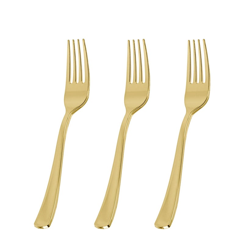 N9R 100Pcs Gold Plastic Forks  Solid  Durable And Heavy Duty Gold Plastic Forks Disposable  Perfect Utensils For Parties  Weddings  Thanksgiving  Picnics  Christmas And Daily Use - Image 1
