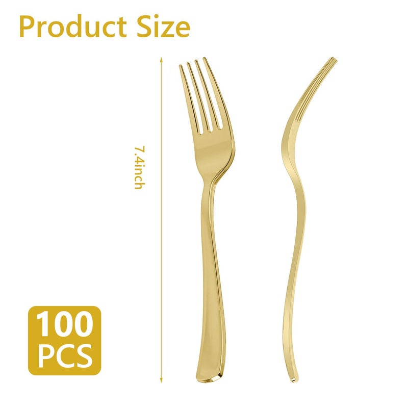 N9R 100Pcs Gold Plastic Forks  Solid  Durable And Heavy Duty Gold Plastic Forks Disposable  Perfect Utensils For Parties  Weddings  Thanksgiving  Picnics  Christmas And Daily Use - Image 2