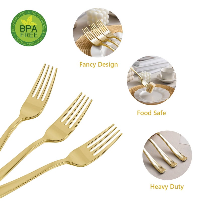 N9R 100Pcs Gold Plastic Forks  Solid  Durable And Heavy Duty Gold Plastic Forks Disposable  Perfect Utensils For Parties  Weddings  Thanksgiving  Picnics  Christmas And Daily Use - Image 3