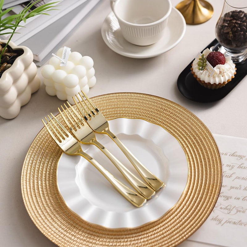 N9R 100Pcs Gold Plastic Forks  Solid  Durable And Heavy Duty Gold Plastic Forks Disposable  Perfect Utensils For Parties  Weddings  Thanksgiving  Picnics  Christmas And Daily Use - Image 4
