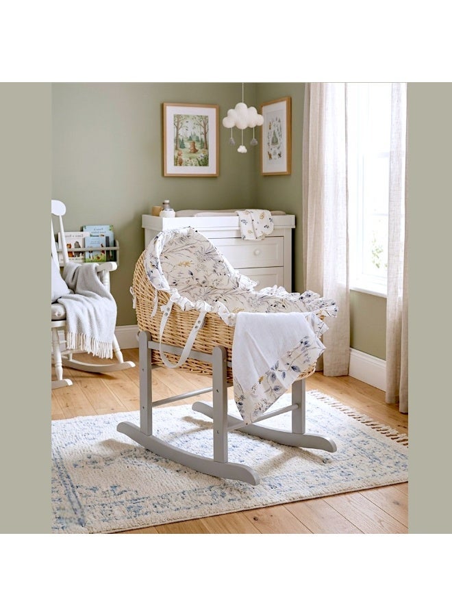 Kinder Valley Little Garden Pod Moses Basket with Muslin Blanket and Grey rocking Stand - Image 2