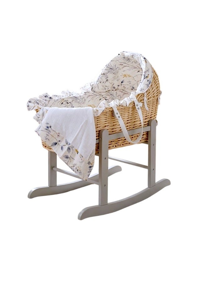 Kinder Valley Little Garden Pod Moses Basket with Muslin Blanket and Grey rocking Stand - Image 1