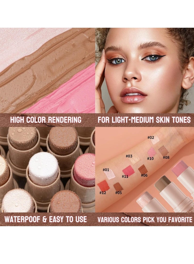 HelloKiss Concealer Stick Three Color Combination Set Highlight Contour and Blush Makeup Stick Set Cream Contour Concealer Stick Set Contour Highlighter Blusher Makeup Stick Soft Texture Skin Highlight Easy Makeup Stick SET B - Image 4