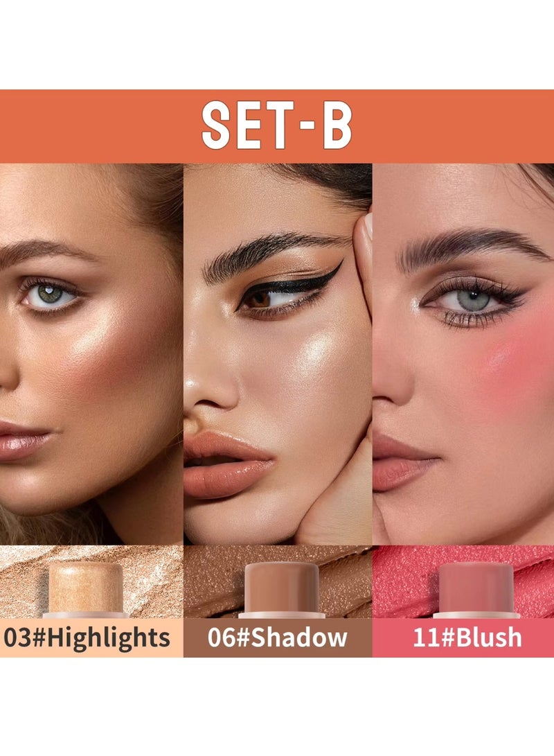 HelloKiss Concealer Stick Three Color Combination Set Highlight Contour and Blush Makeup Stick Set Cream Contour Concealer Stick Set Contour Highlighter Blusher Makeup Stick Soft Texture Skin Highlight Easy Makeup Stick SET B - Image 2