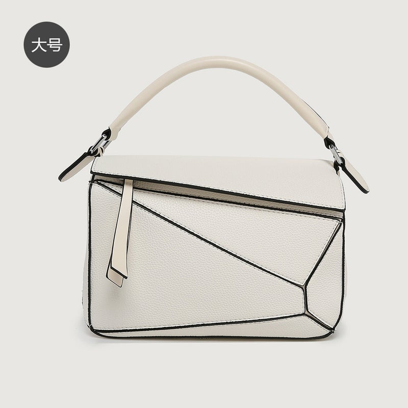 Simple Handheld Geometric Bag All-Match Stitching Litchi Pattern Crossbody Bag Lightweight Large Capacity Doctor Bag - Image 1