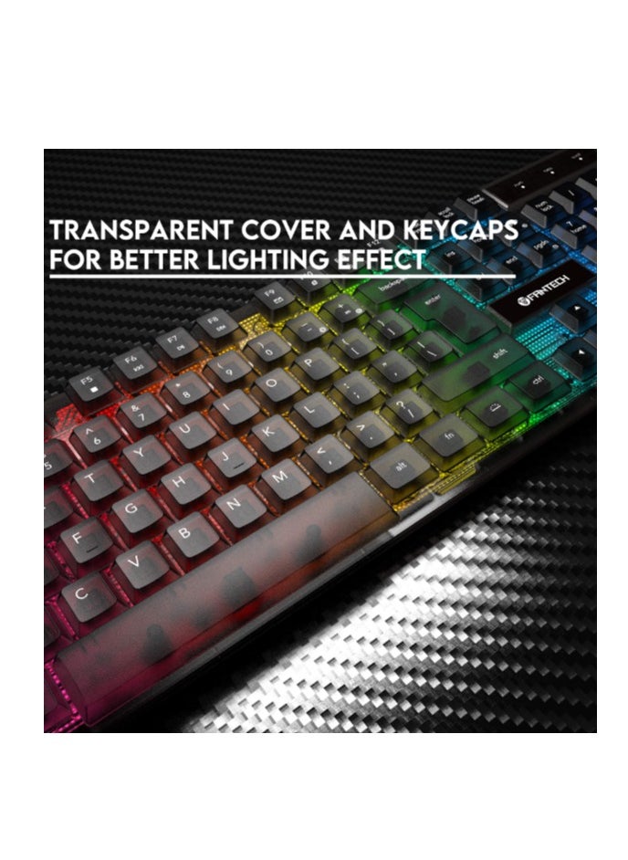 Fantech Shikari K515 RGB Gaming Keyboard With Anti-Ghosting Keys, 104 Keys, Transparent Cover Keycaps, LED Modes, Dedicated Multi-Media Keys, Adjustable Feet