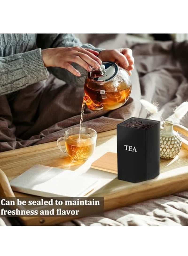Arabest 3 Pcs Coffee Tea Sugar Container Set, 1000 ml Vintage Kitchen Canister Set with Bamboo Lids, Metal Food Storage Container Jars for Kitchen Counter, Farmhouse Decor (Black)  - Image 4