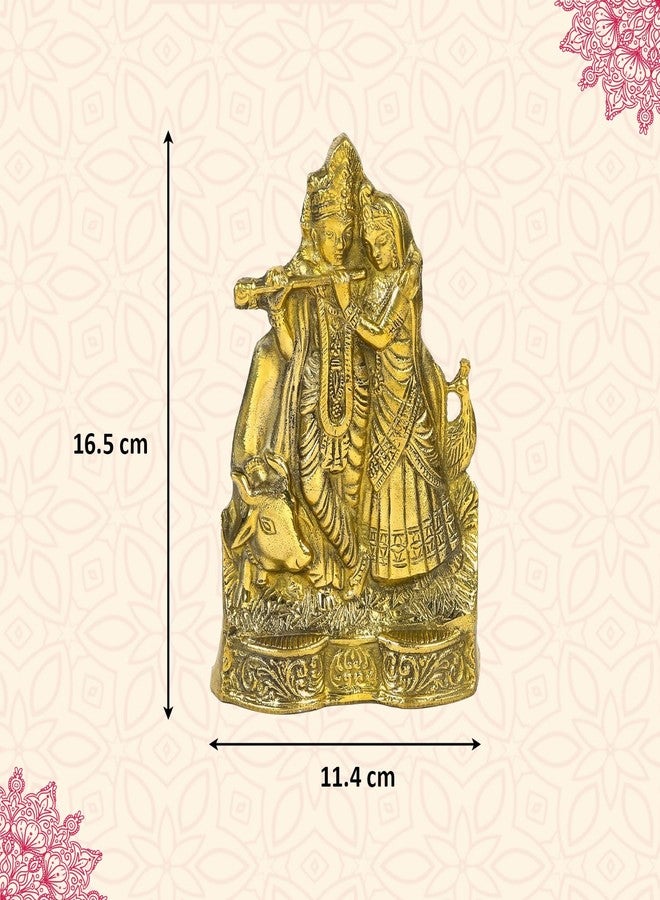كلاسيك تمثال رادها كريشنا الكلاسيكي مقاس 6.5 بوصة مع بقرة | تمثال ذهبي اللون مزخرف للمنزل والمعبد والمكتب | هدية روحانية لعيد جانماشتامي وديوالي وحفلات الانتقال إلى منزل جديد | نحاس نقي، 460 غرام - Image 3
