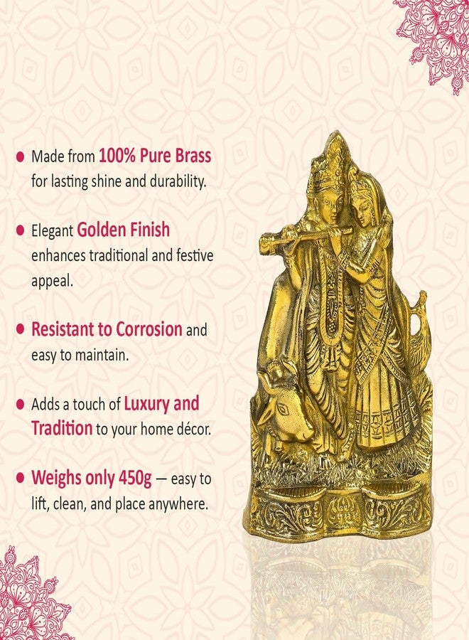 كلاسيك تمثال رادها كريشنا الكلاسيكي مقاس 6.5 بوصة مع بقرة | تمثال ذهبي اللون مزخرف للمنزل والمعبد والمكتب | هدية روحانية لعيد جانماشتامي وديوالي وحفلات الانتقال إلى منزل جديد | نحاس نقي، 460 غرام - Image 4