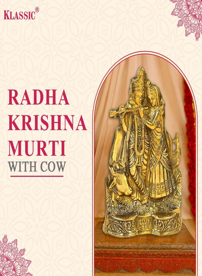كلاسيك تمثال رادها كريشنا الكلاسيكي مقاس 6.5 بوصة مع بقرة | تمثال ذهبي اللون مزخرف للمنزل والمعبد والمكتب | هدية روحانية لعيد جانماشتامي وديوالي وحفلات الانتقال إلى منزل جديد | نحاس نقي، 460 غرام - Image 5