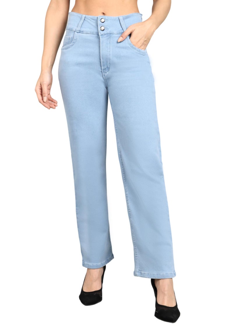 Nifty Women's Denim Stretchable 2-Button Straight Fit Jeans (1472_ICE_32_Sky_Blue_32) - Image 1