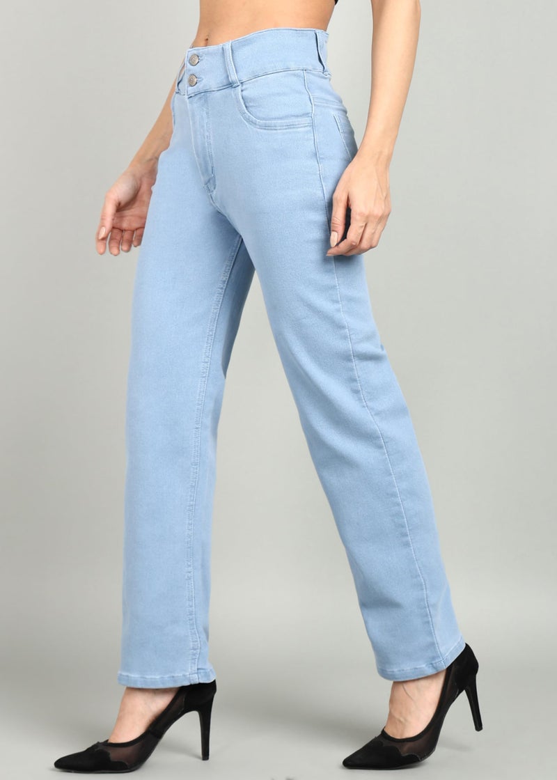 Nifty Women's Denim Stretchable 2-Button Straight Fit Jeans (1472_ICE_32_Sky_Blue_32) - Image 2