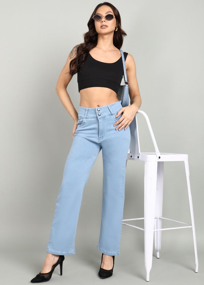 Nifty Women's Denim Stretchable 2-Button Straight Fit Jeans (1472_ICE_32_Sky_Blue_32) - Image 3