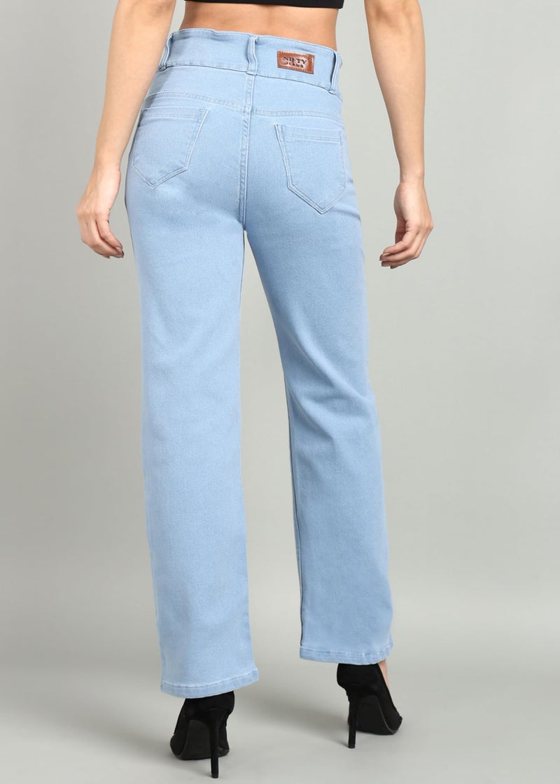 Nifty Women's Denim Stretchable 2-Button Straight Fit Jeans (1472_ICE_32_Sky_Blue_32) - Image 4