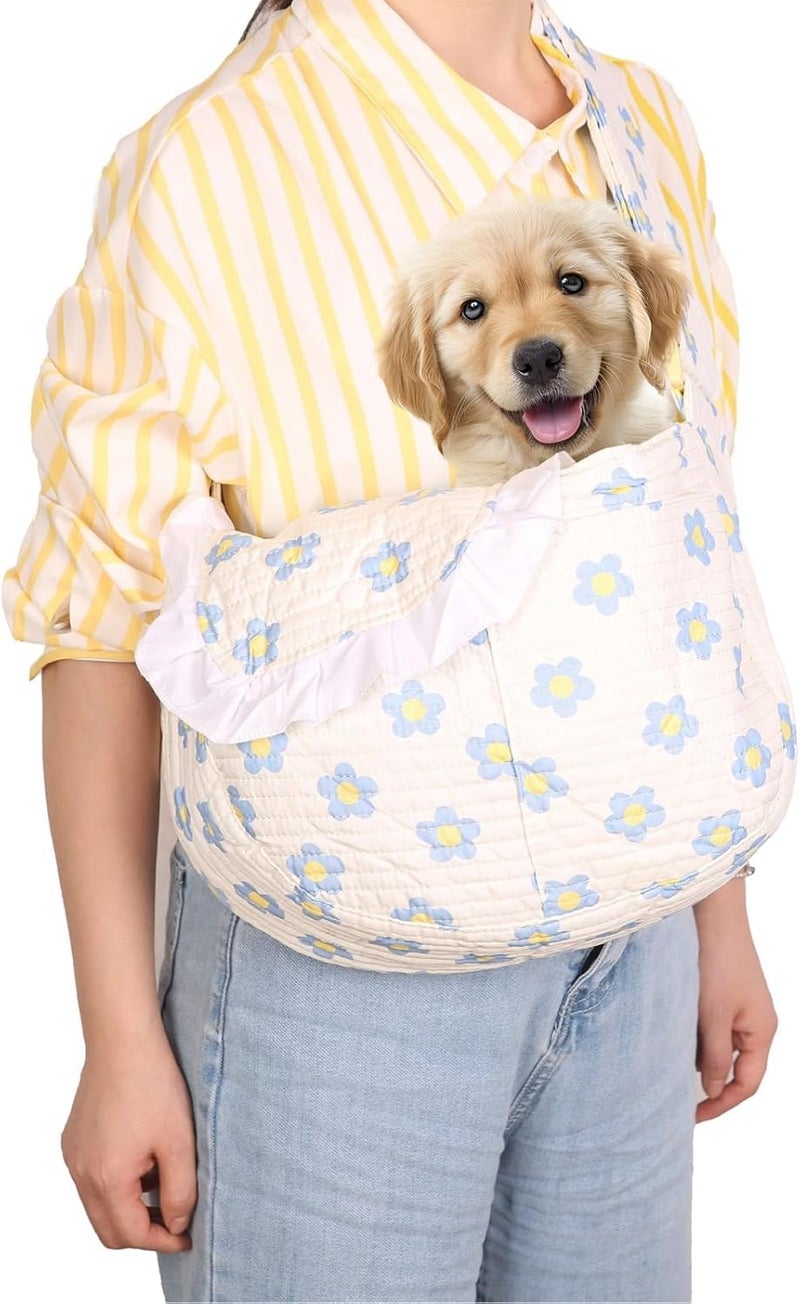 KASTWAVE Practical versatile construction Floral Print Pet Carrier Bag, for Small Dogs and Cats, Hands-Free Design, Lightweight Travel Clip-On Carrier Backpack, Airline Approved Soft Sided Small Pet Bag (Blue Floral, M) Water rust proof - Image 4