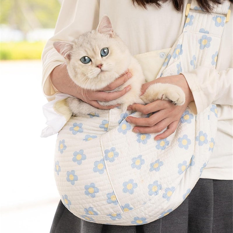 KASTWAVE Practical versatile construction Floral Print Pet Carrier Bag, for Small Dogs and Cats, Hands-Free Design, Lightweight Travel Clip-On Carrier Backpack, Airline Approved Soft Sided Small Pet Bag (Blue Floral, M) Water rust proof - Image 1