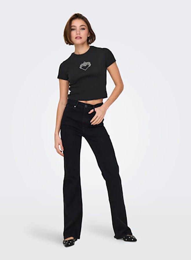 ONLY Womens Kira Shortsleeve Bling O-Neck Short Top Juniors - Image 1