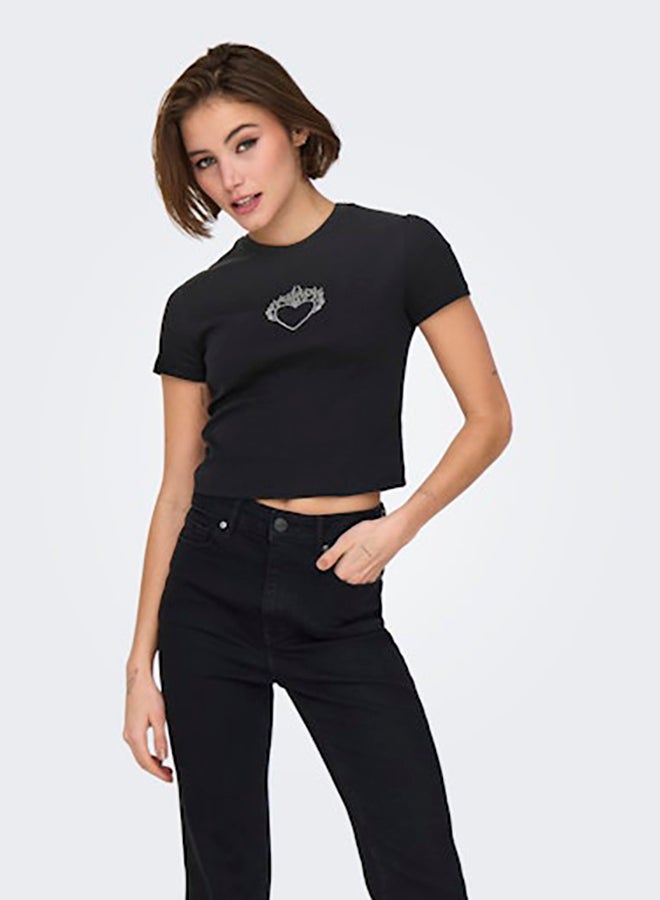 ONLY Womens Kira Shortsleeve Bling O-Neck Short Top Juniors - Image 3