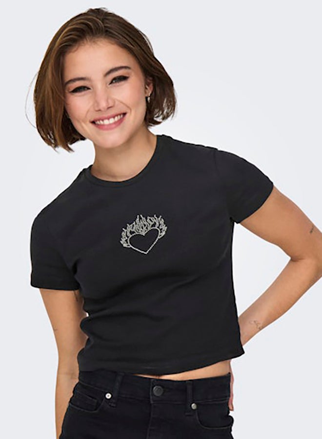 ONLY Womens Kira Shortsleeve Bling O-Neck Short Top Juniors - Image 2
