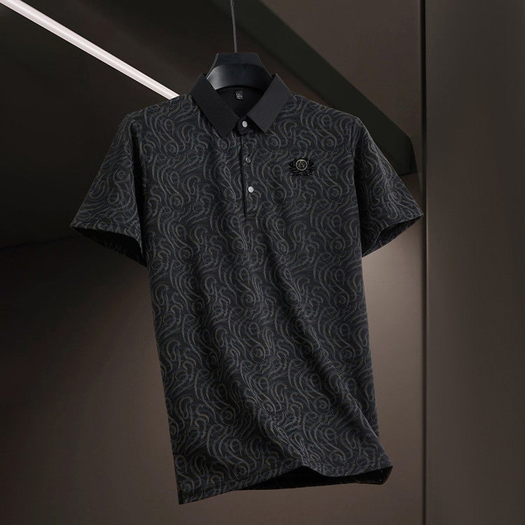 Men's Casual Striped Embroidered Short Sleeve Polo Shirt Lightweight Loose Fit - Image 2