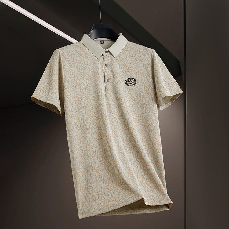 Men's Casual Striped Embroidered Short Sleeve Polo Shirt Lightweight Loose Fit - Image 4